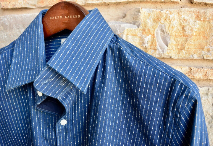 RRL Ralph Lauren Vintage Indigo Railman Cotton Twill Work Shirt Men's Medium M