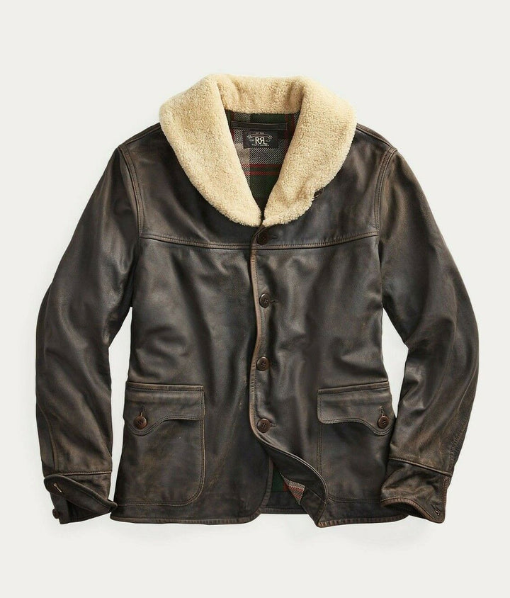 RRL Double RL Ralph Lauren Brown Shearling Collar Jacket Men's M Medium