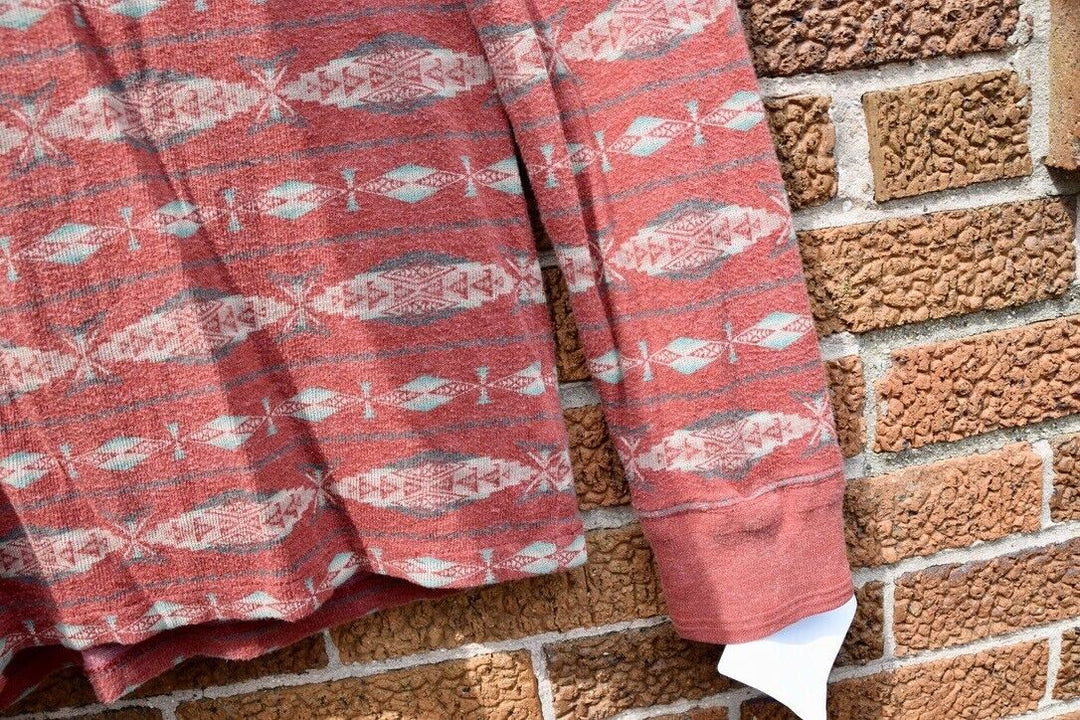 RRL Ralph Lauren Red Henley Fleece Shirt Southwestern Aztec Men's Medium M