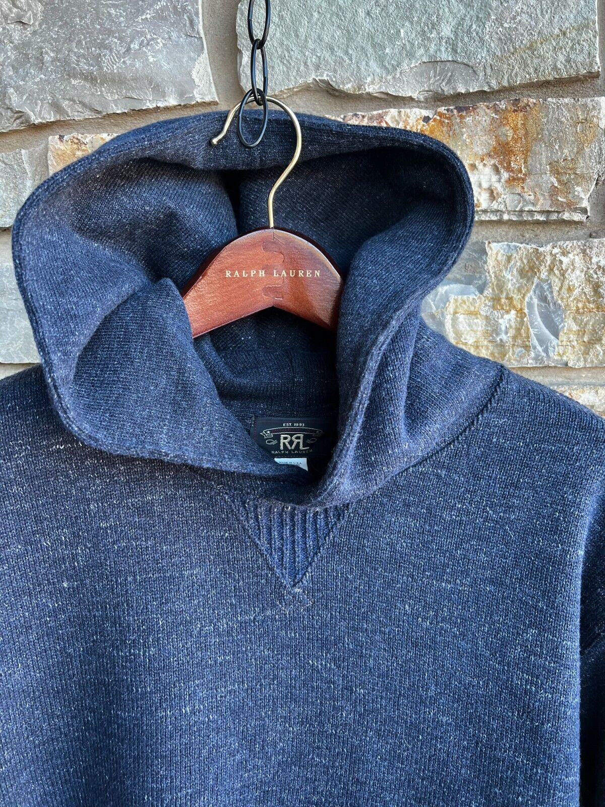 RRL Ralph Lauren 1930s Cotton Wool Navy Hoodie USA Made Pullover 