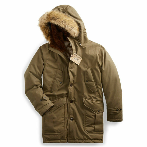 RRL Ralph Lauren Shearling Trim Oilcloth Real Down Parka Coat Men Extra-Large XL