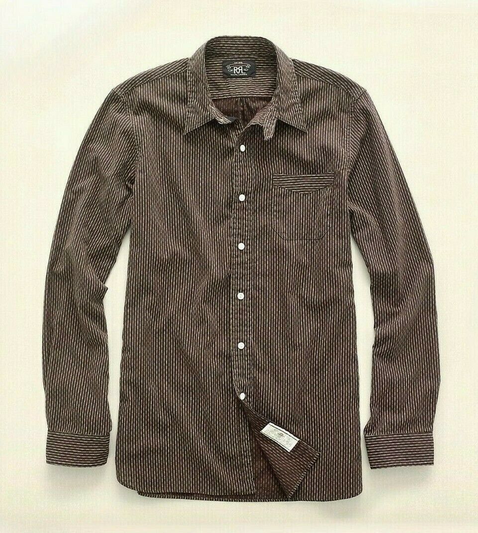 RRL Ralph Lauren Brown 1890's Railman Cotton Twill Work Shirt Men's Large L