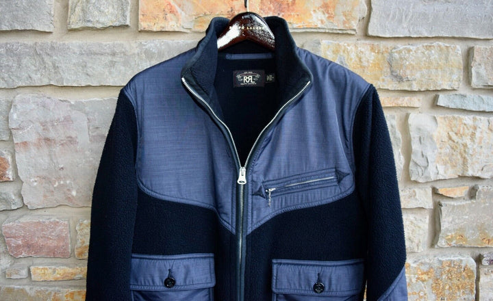 RRL Ralph Lauren Black Ripstop Paneled Fleece Jacket Men's S Small