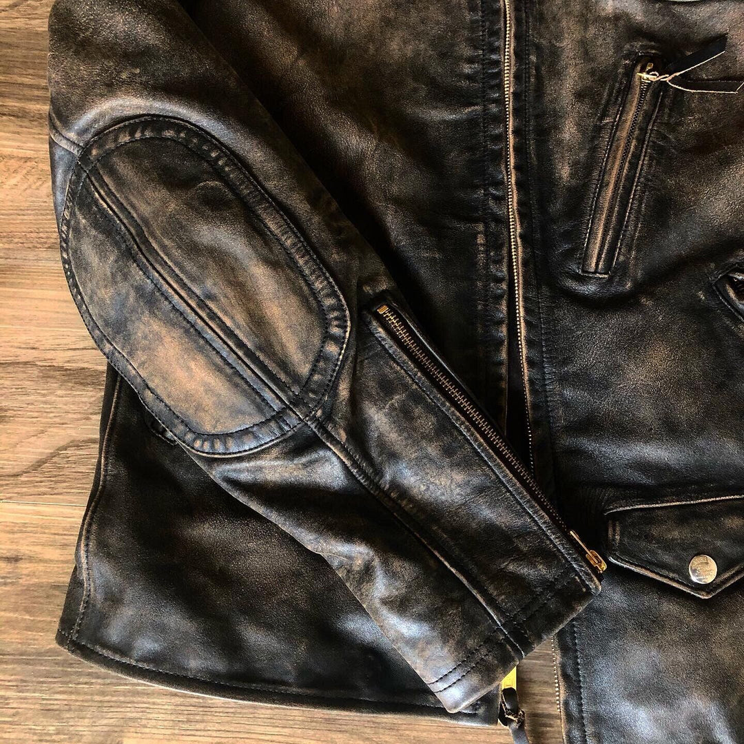 RRL Ralph Lauren Slim Fit Leather Moto Late 1940's Cafe Jacket Men's Large L