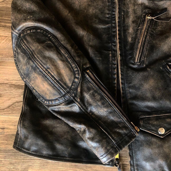 RRL Ralph Lauren Slim Fit Leather Moto Late 1940's Cafe Jacket Men's Large L