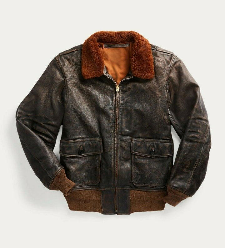 RRL Ralph Lauren Brown Shearling Flight Pilot Military Jacket Men XXL 2XL