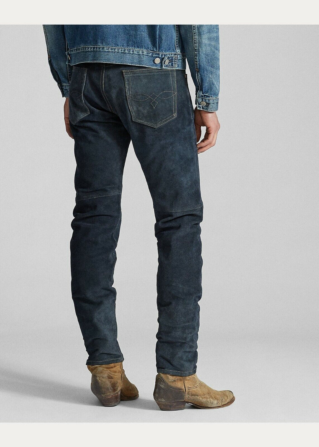 New RRL Ralph Lauren 1950s Suede Slim Fit Indigo Blue Western Pants Men's 30