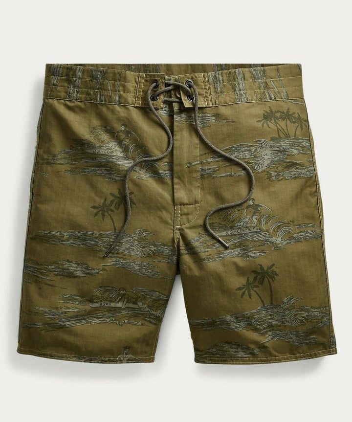 New RRL Ralph Lauren Embroidered Twill Hawaiian Satin Shorts Pant Men's 42 W