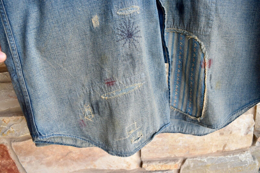 RRL Ralph Lauren Repaired Distressed Destroyed Western Snap Shirt Men's XXL 2XL