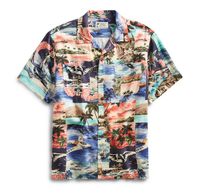 RRL Ralph Lauren Vintage Hawaiian Double RL Print Shirt Men's Small S Camp