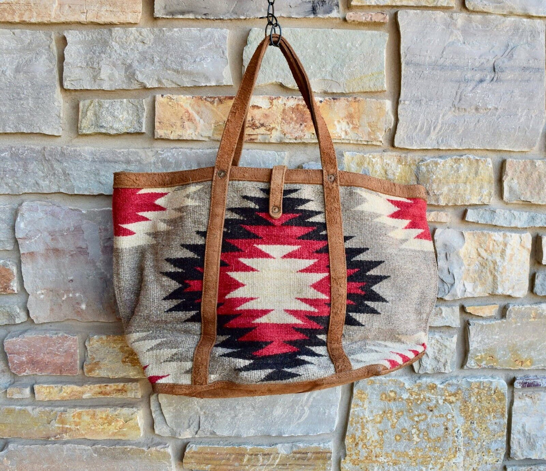 RRL Ralph Lauren Market Wool Tote Southwestern Leather Brown Leather Shoulder