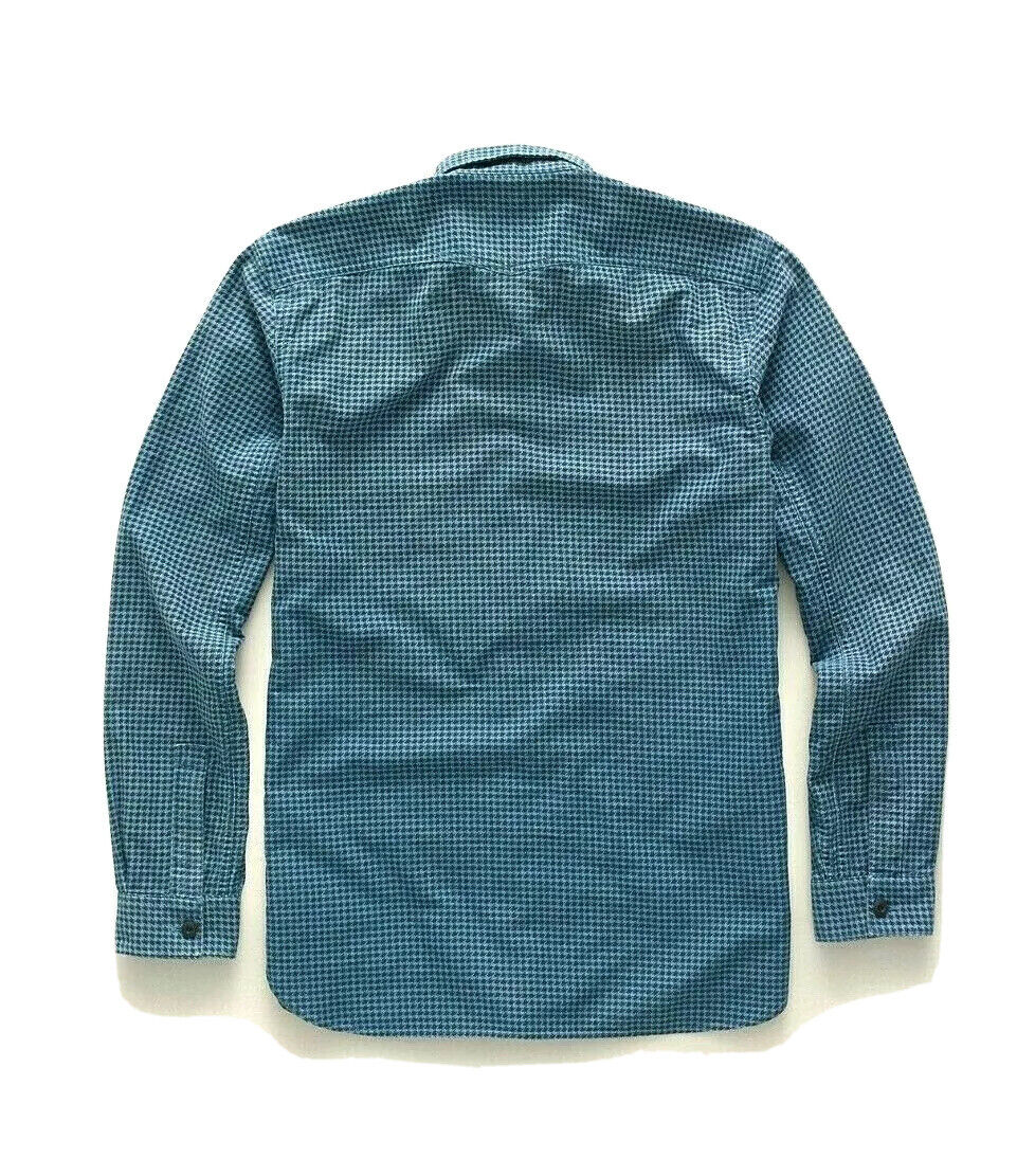 RRL Ralph Lauren Blue Houndstooth Bulldog Shirt Faded Workshirt Men's Medium M