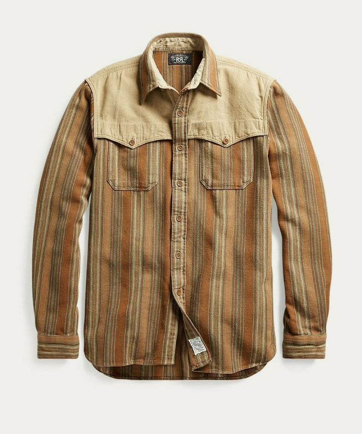 Ralph Lauren RRL 1890s Limited Edition Brown Striped Yoke Shirt Mens 2XL XXL