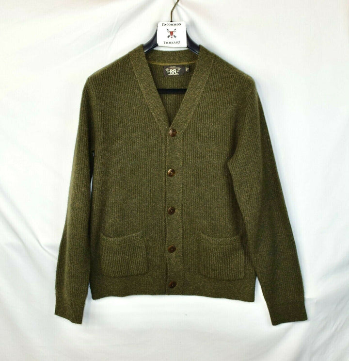 New RRL Ralph Lauren Vintage 100% Cashmere Green Cardigan Men's M Medium