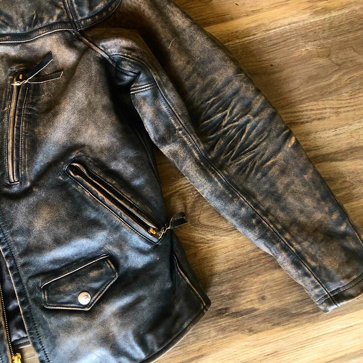 RRL Ralph Lauren Slim Fit Leather Moto Late 1940's Cafe Jacket Men's Large L