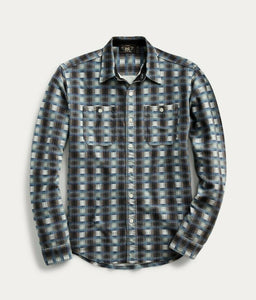 RRL Ralph Lauren 1940s Cotton Check Blue Plaid Work Shirt Men's Medium M