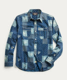 RRL Ralph Lauren Patchwork Print Indigo Blue Workshirt Shirt Men's Large L