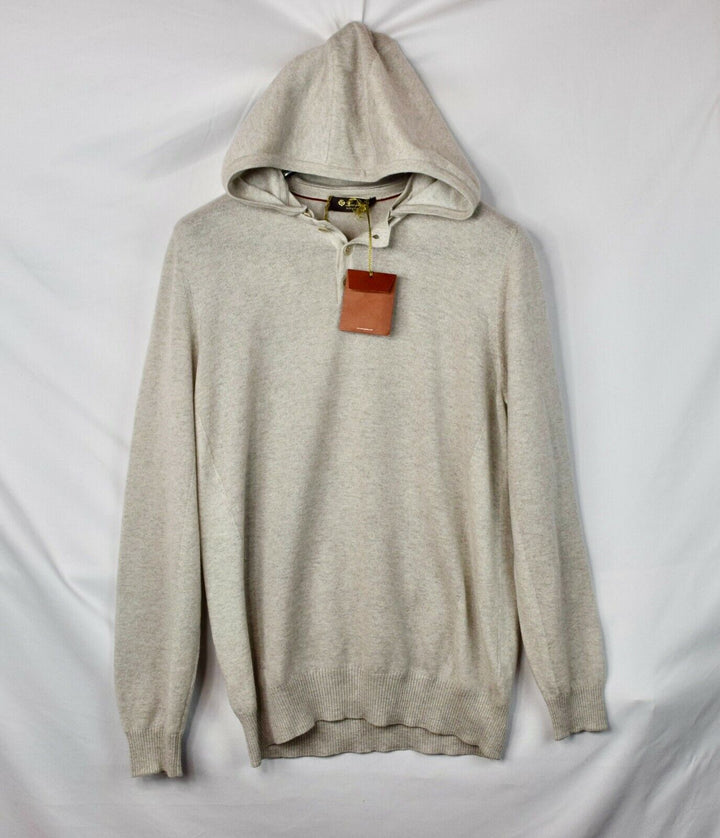 New LORO PIANA Cashmere Silk Gray Solid Hoodie Full Zip Sweater XL Extra-Large