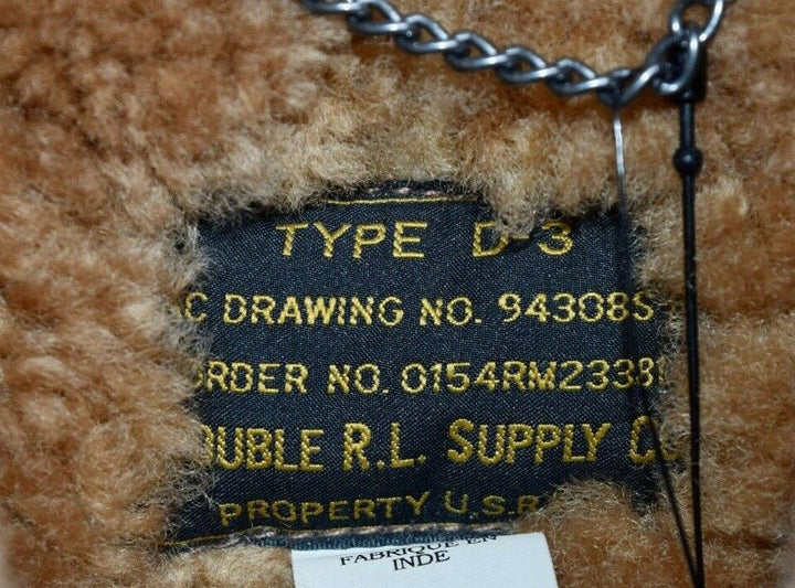 RRL Double RL Ralph Lauren Leather Brown Shearling Military Jacket Mens Medium M