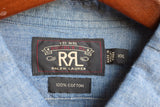 RRL Ralph Lauren Chambray Solid Blue Workshirt Button Shirt Mens 2XL XXL