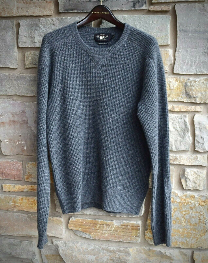 RRL Waffle-Knit Scottish 100% Cashmere Crewneck Gray Sweater Men's Medium M