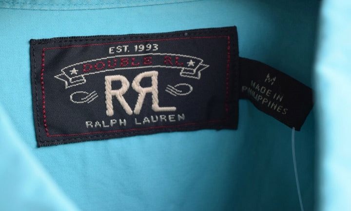 New RRL Ralph Lauren Blue Western Snap Solid Teal Cotton Men's Shirt Medium M