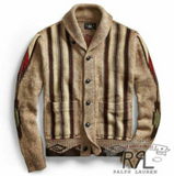 New RRL Ralph Lauren Thick Brown Shawl Southwestern Chimayo Cardigan 2XL XXL