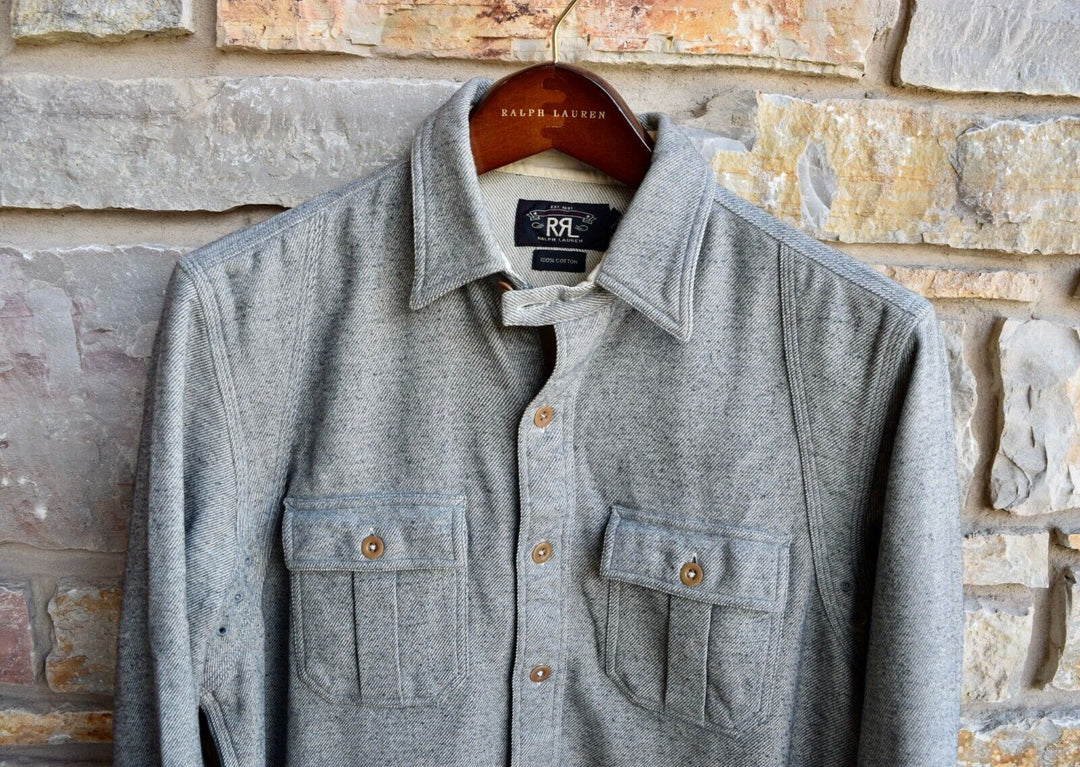 RRL Ralph Lauren Taupe Gray Solid 1920's Shirt Flannel Workshirt Men's Medium M