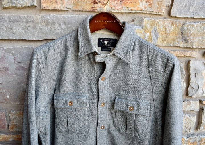 RRL Ralph Lauren Taupe Gray Solid 1920's Shirt Flannel Workshirt Men's Medium M