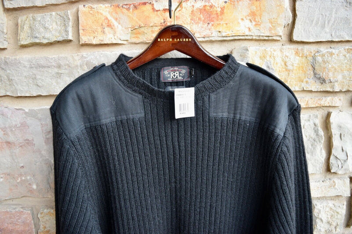 New RRL Ralph Lauren Black Thick Wool Ribbed Commando Men's XL Extra-Large