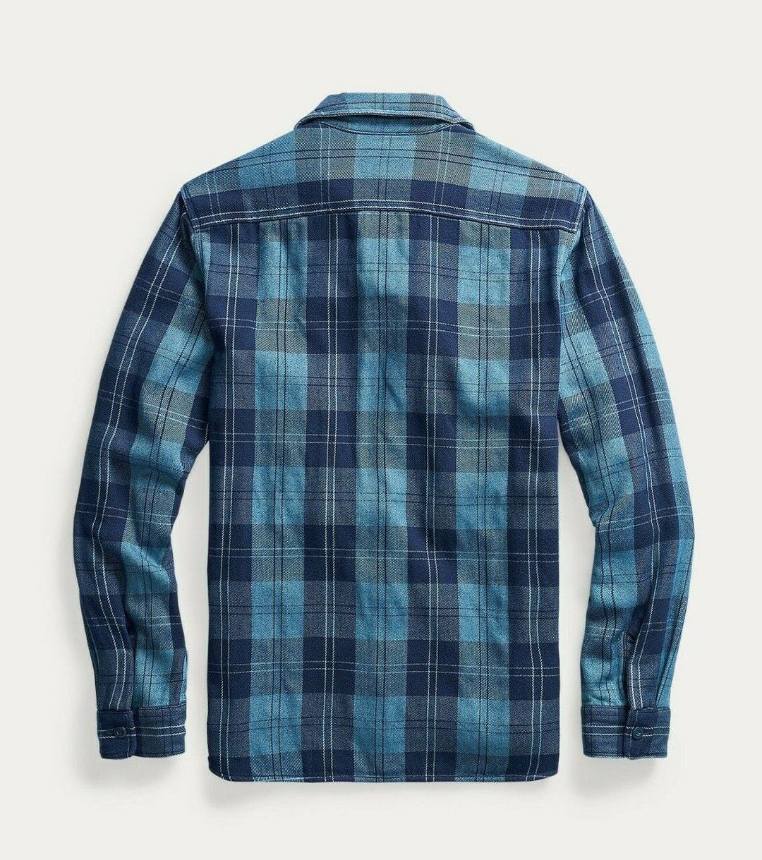 RRL Ralph Lauren Plaid Indigo Blue Lined Workshirt Men's Small S Flannel