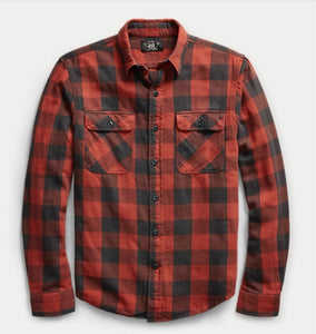 RRL Ralph Lauren Check Plaid Red/Black Buffalo Faded Workshirt Men's M Medium