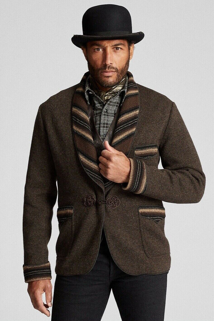 Ralph Lauren RRL Smoking Jacket Sweater Southwest Brown Men's Large L