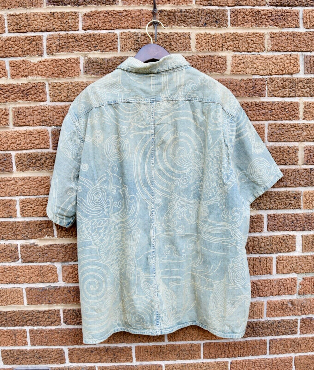 RRL Ralph Lauren Denim Koi Shirt Indigo Hawaiian Camp Shirt Men's 2XL XXL