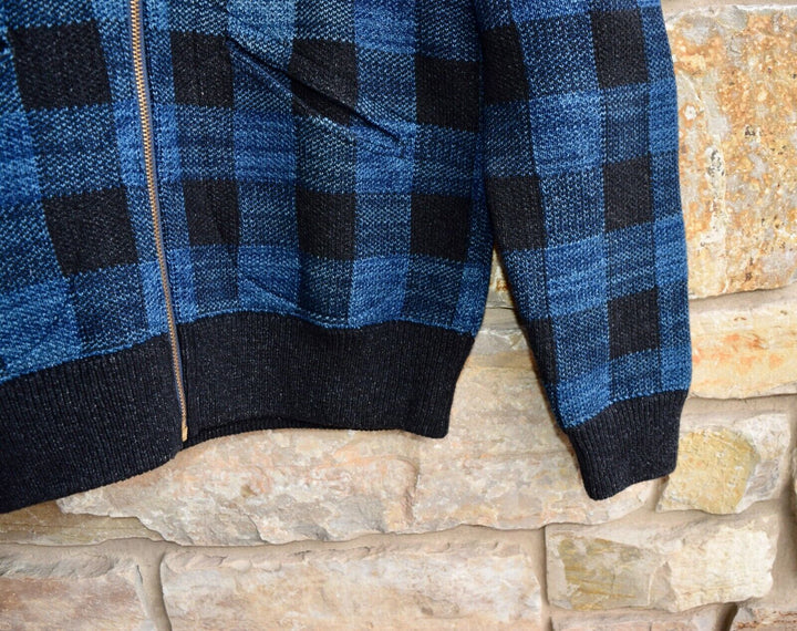 New RRL Ralph Lauren Mockneck Blue Plaid Check Full Zip Jacket Men's Medium M
