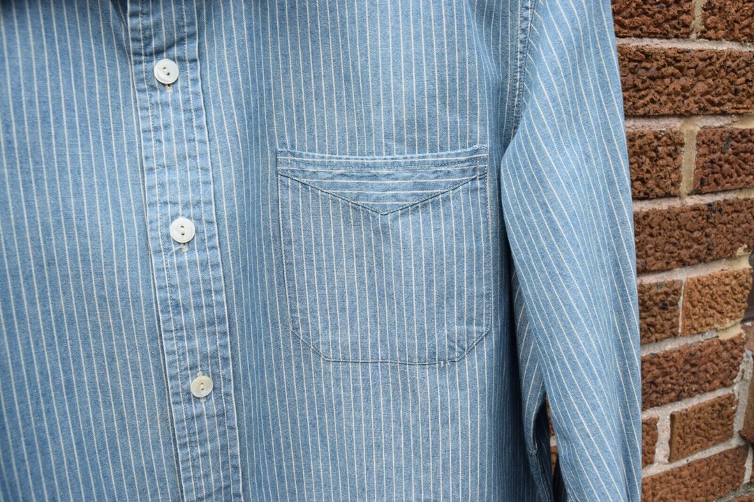 New RRL Ralph Lauren Blue Workshirt Striped Slim Cotton Men Shirt Extra-Large XL