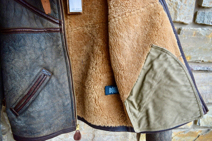 RRL Double RL Ralph Lauren Leather Brown Shearling Military Jacket Men's 2XL XXL