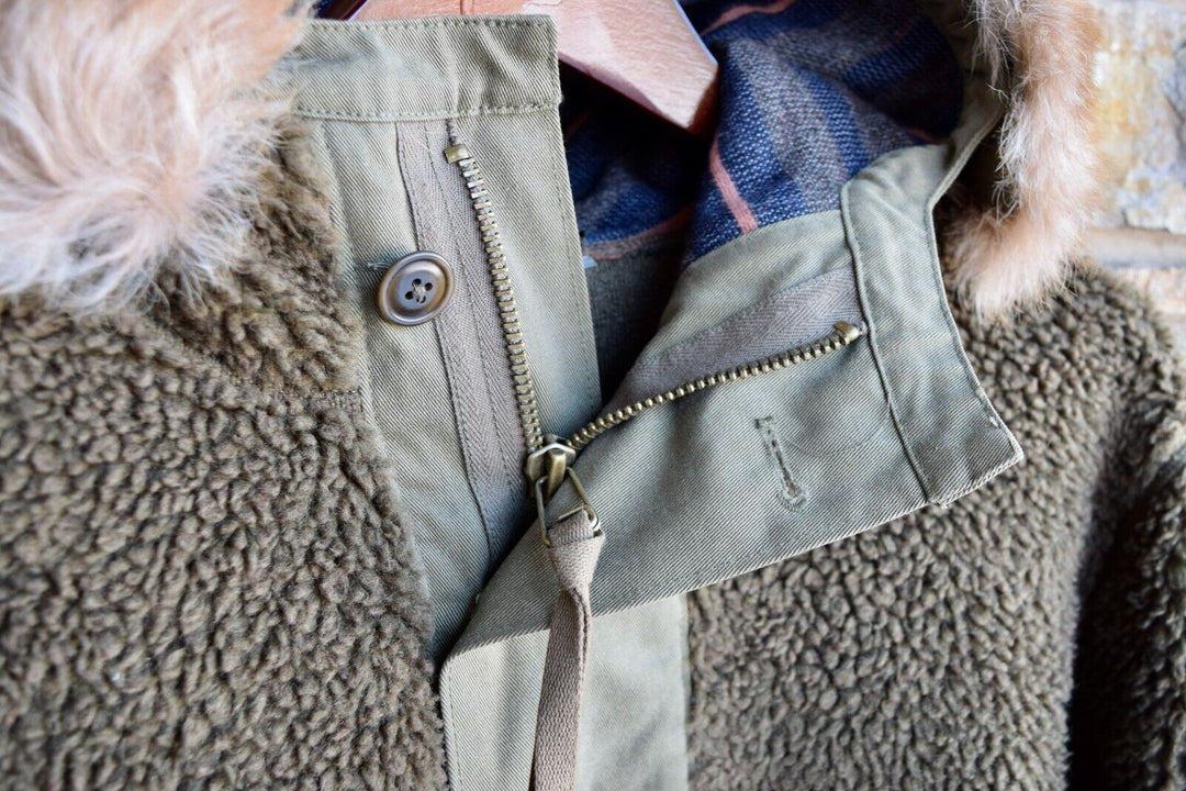 RRL Ralph Lauren Green Real Fur Fleece Hoodie Jacket Men's XL Extra-Large