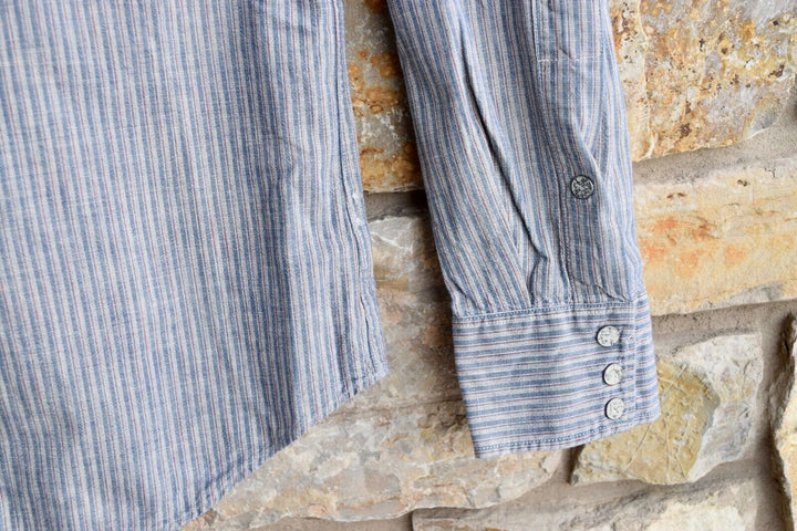 New RRL Ralph Lauren Blue Western Striped Slim Red Cotton Men's Shirt Medium M