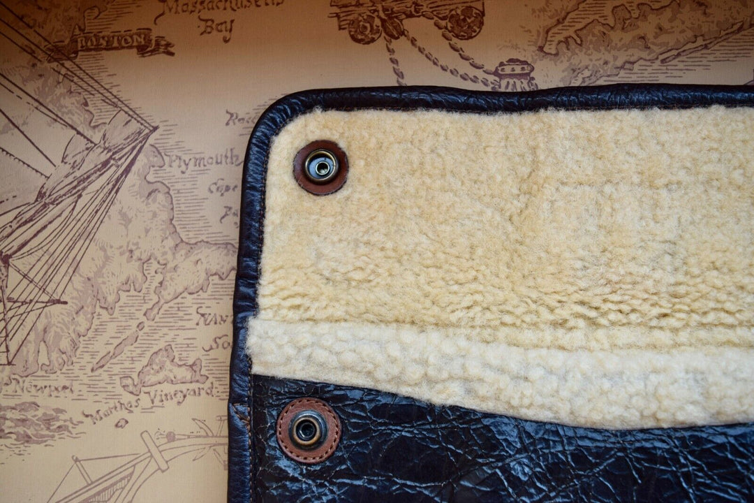 RRL Ralph Lauren Vintage Military Italian Shearling Cracked Leather Media Case