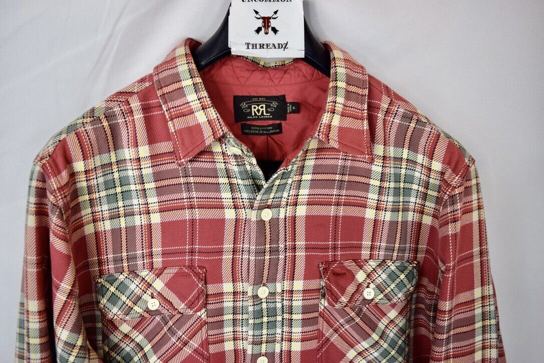 RRL Ralph Lauren Plaid Red Nylon Lined Workshirt Men's XL Extra-Large Flannel