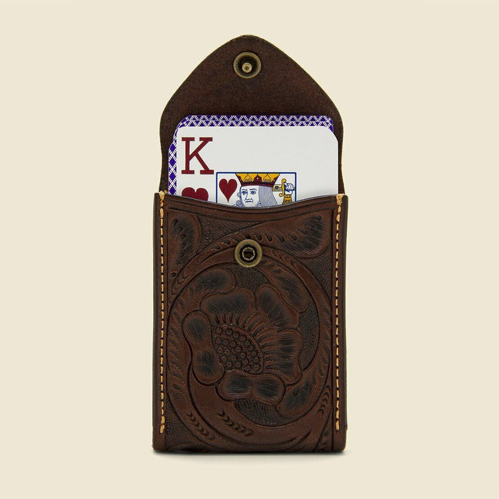 New RRL Ralph Lauren Hand Tooled Indigo Tanned Leather Playing Card Case
