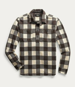 RRL Ralph Lauren Cotton Wool Plaid Shirt Brown Workshirt Popover Men's Small S