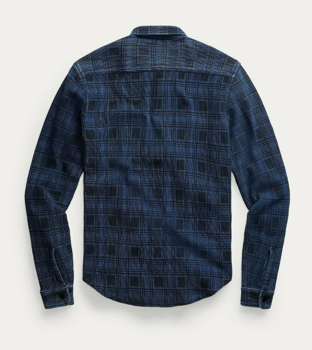 RRL Ralph Lauren Rotary Ottoman Check Plaid Blue Indigo Workshirt Men's M Medium
