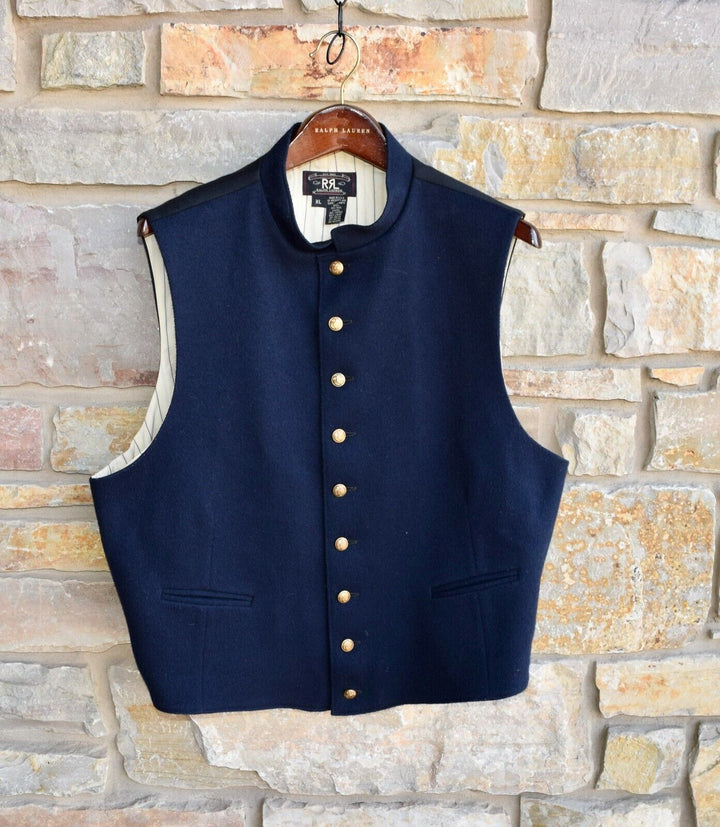 RRL Ralph Lauren Blue Navy Wool Military Jacket Vest Men's Extra-Large XL