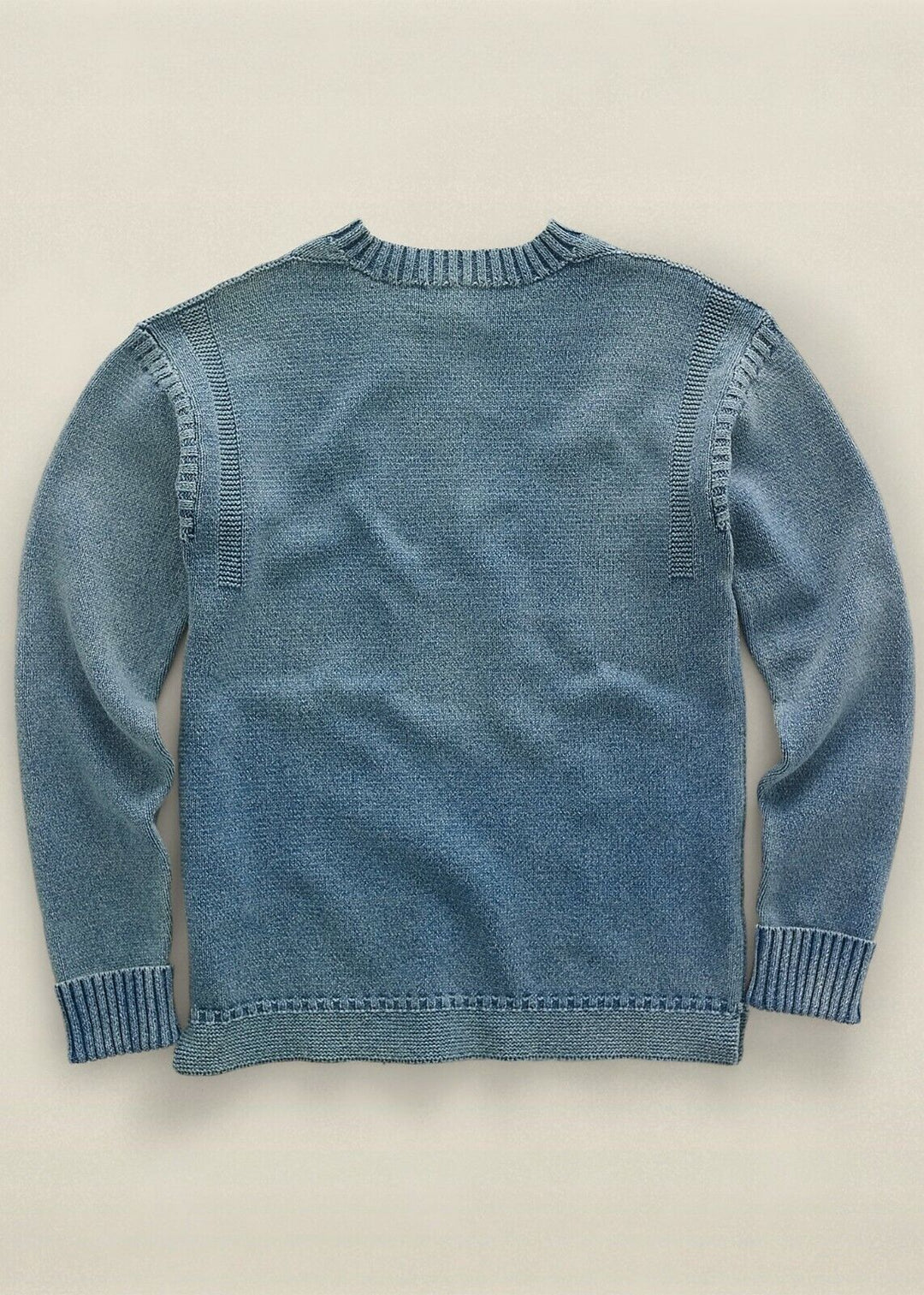 RRL Ralph Lauren Indigo Blue Thick Knit Crewneck Men's Anchor Faded Small S