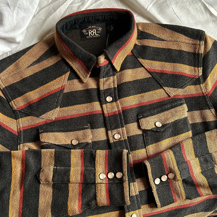 RRL Ralph Lauren Black Striped Western French Terry Shirt Men's Extra-Large XL