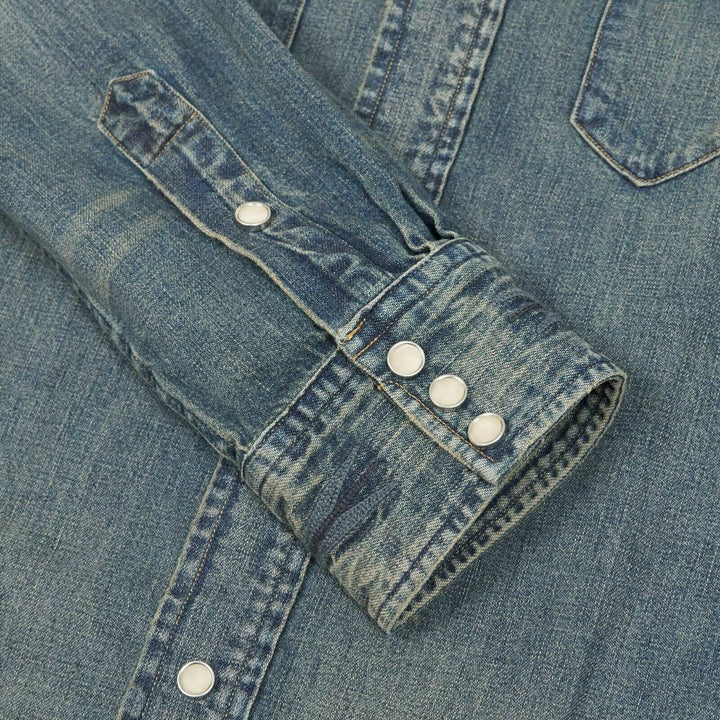 RRL Ralph Lauren Embroidered Japanese Denim Western Shirt Men's M Medium