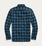 New RRL Ralph Lauren Brushed Plaid Twill Indigo Shirt Workshirt Men's S Small