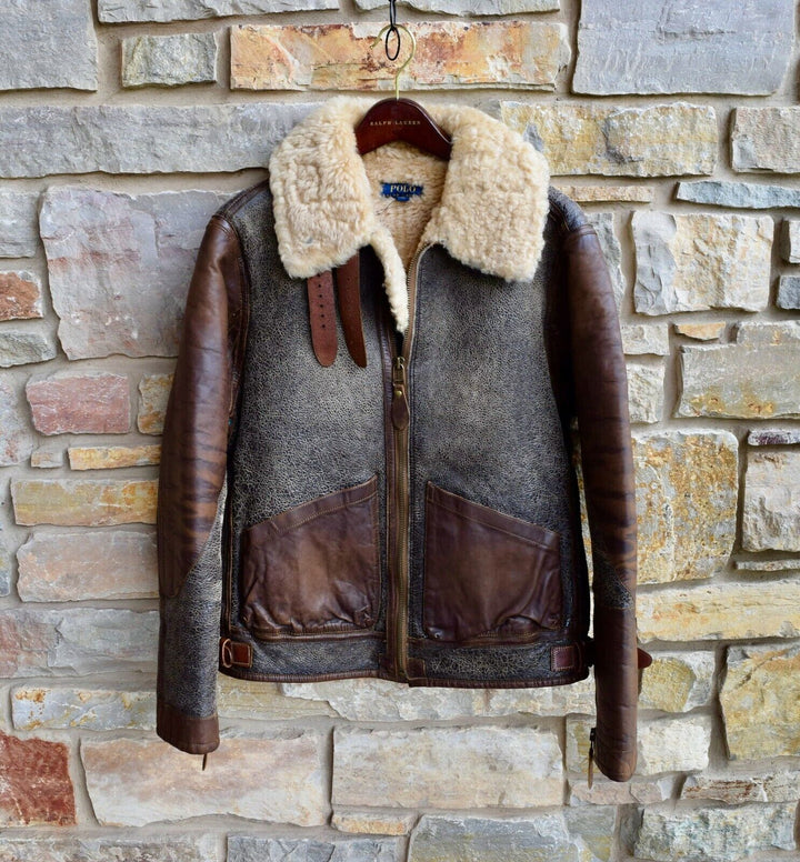 Ralph Lauren Brown Shearling Flight Pilot Coat Jacket Mens Extra-Large XL RRL
